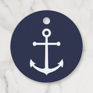 Nautical White Anchor on Navy Blue Favor Tags