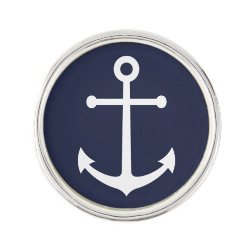 Nautical White Anchor on Navy Blue Lapel Pin