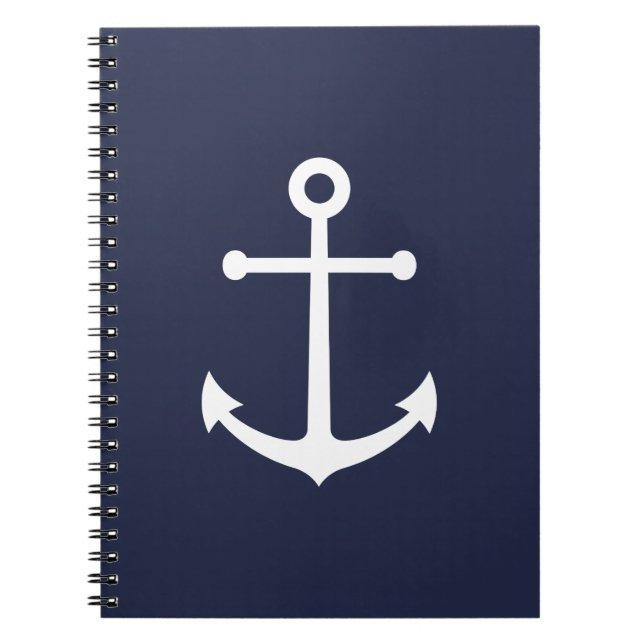 Nautical White Anchor on Navy Blue Notebook (Front)