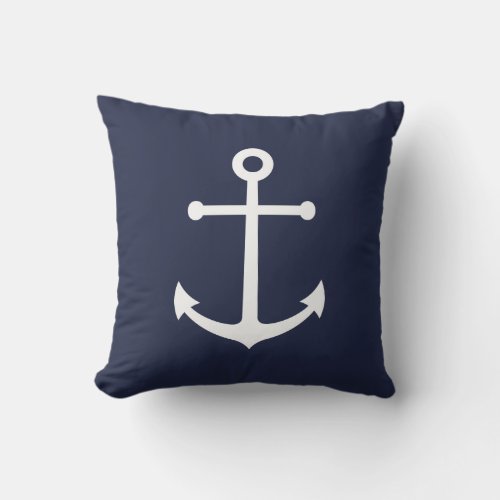Nautical White Anchor on Navy Blue Throw Pillow