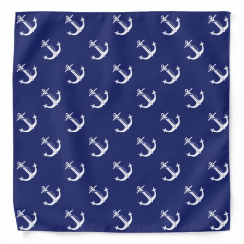 Nautical White Anchor Pattern Bandana