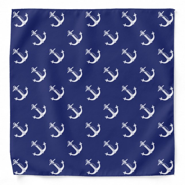 Nautical White Anchor Pattern Bandana (Front)