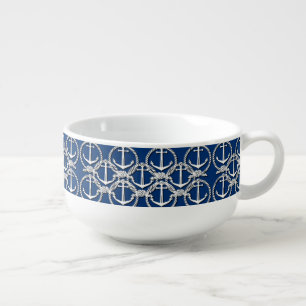 Nautical White Anchor Pattern Soup Mug