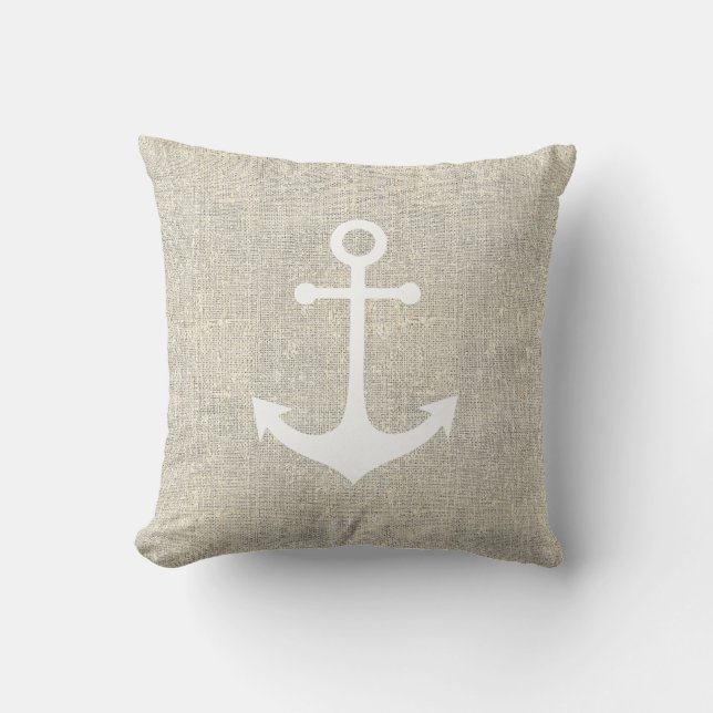 nautical white anchor throw pillow (Front)