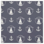 Nautical white anchor/white sailboat silhouette fabric