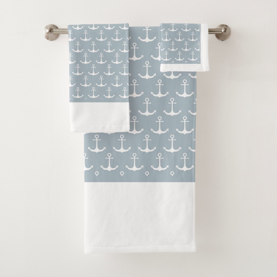 Nautical White Anchors Bath Towel Set | Zazzle