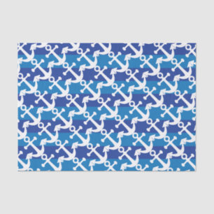 Nautical White Anchors Blue Stripes Tissue Paper