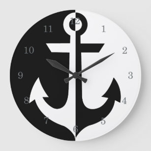 Nautical White and Black Anchor {pick your color} Large Clock