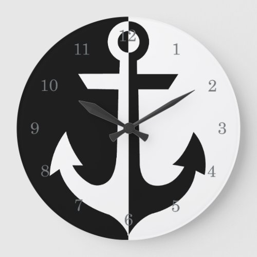 Nautical White and Black Anchor pick your color Large Clock