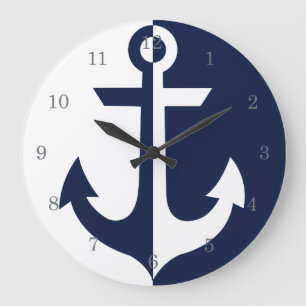 Nautical White and Blue Anchor {pick your color} Large Clock