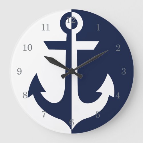 Nautical White and Blue Anchor pick your color Large Clock