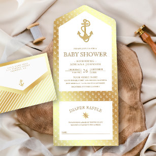 Nautical White and Gold Anchor Baby Shower All In One Invitation