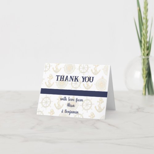 Nautical White And Gold Wedding Thank You Card
