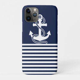 Nautical White Blue Anchor iPhone 11 Pro Case