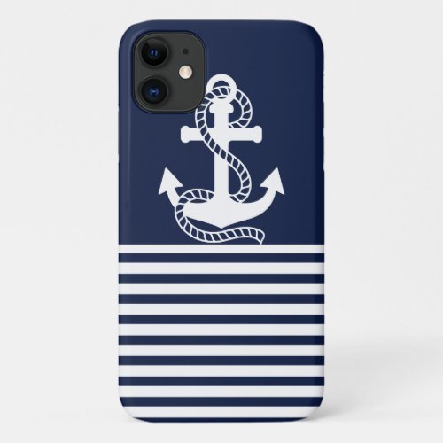 Nautical White Blue Anchor iPhone 11 Case