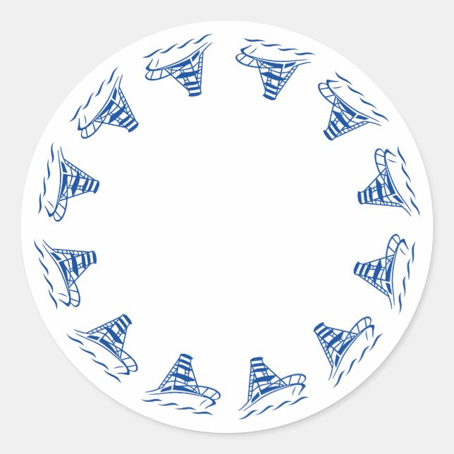 Nautical white blue boat frame blank coastal favor classic round sticker (Front)