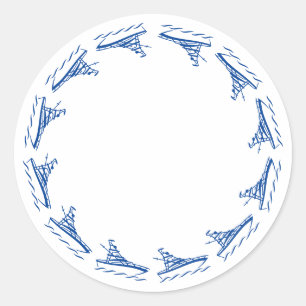 Nautical white blue boats border frame blank favor classic round sticker