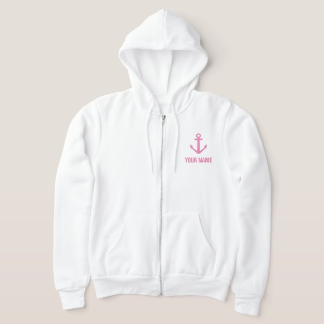 Nautical white fleece hoodie with zipper for women (Laydown)