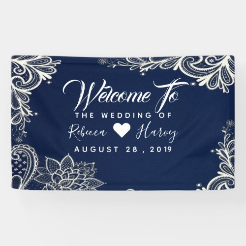 nautical white lace navy blue wedding banner