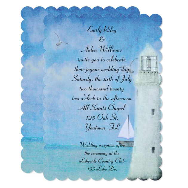 Nautical White Lighthouse Wedding Invitation