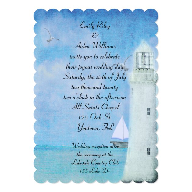 Nautical White Lighthouse Wedding Invitation