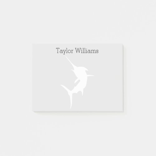 Nautical White Marlin Silhouette with Name Post_it Notes