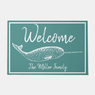 Nautical White Narwhal - Personalized Doormat
