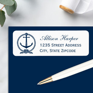 Nautical White Navy Anchor Wedding Address Label
