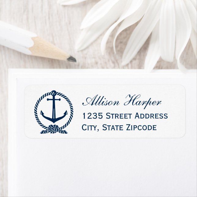 Nautical White Navy Anchor Wedding Address Label (Insitu)