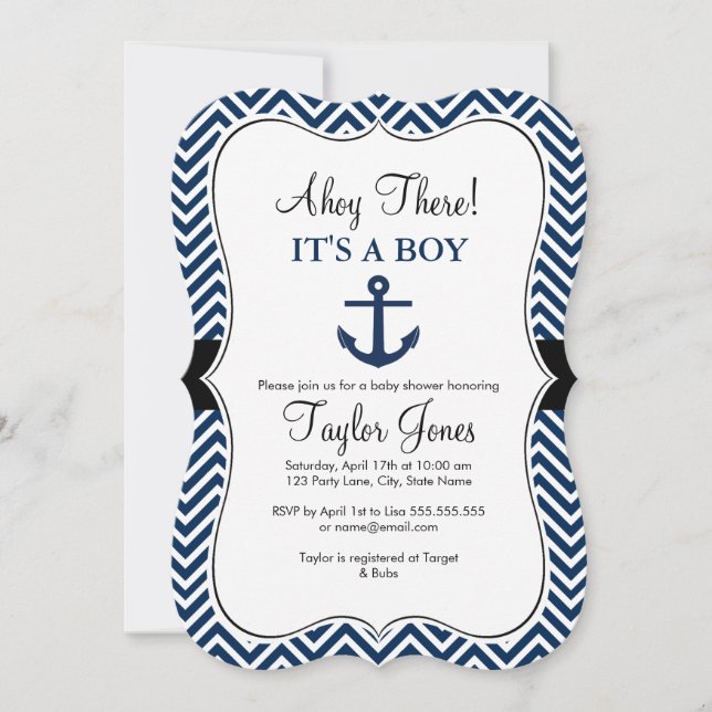 Nautical White & Navy Baby Shower Invitation (Front)