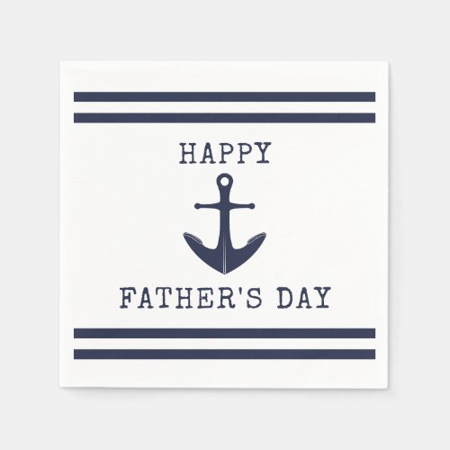 Nautical White Navy Blue Anchor Happy Fathers Day Napkins
