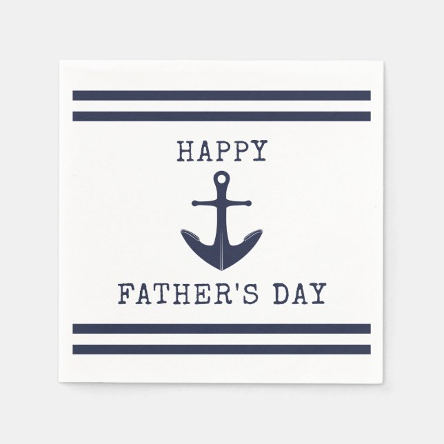 Nautical White Navy Blue Anchor Happy Fathers Day Napkins (Front)
