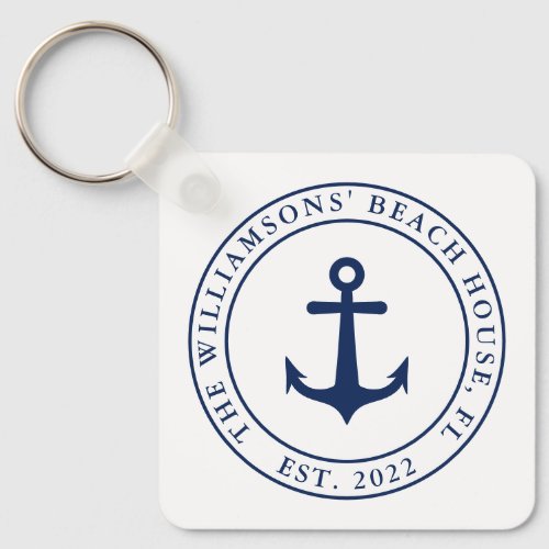 Nautical White Navy Blue Anchor Keychain
