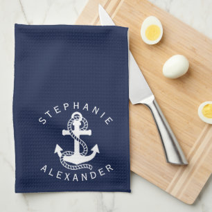 Nautical White Navy Blue Anchor {pick your color} Towel