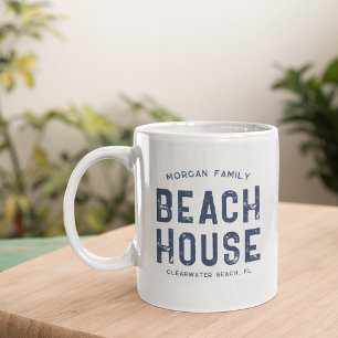 Nautical White Navy Blue Family Name Beach House Coffee Mug