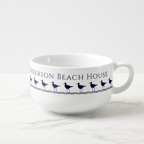 Nautical White Navy Blue Sandpipers beach house  B Soup Mug