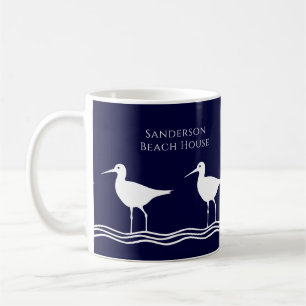 Nautical White Navy Blue Sandpipers beach house C Coffee Mug