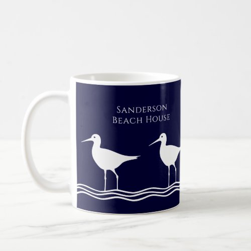Nautical White Navy Blue Sandpipers beach house  C Coffee Mug