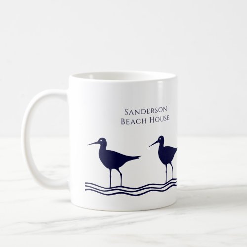 Nautical White Navy Blue Sandpipers beach house   Coffee Mug