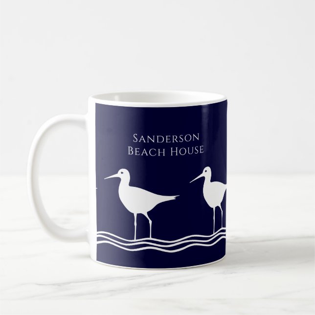 Nautical White Navy Blue Sandpipers beach house   Coffee Mug (Left)