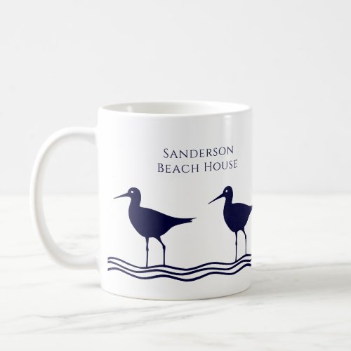 Nautical White Navy Blue Sandpipers beach house  Coffee Mug