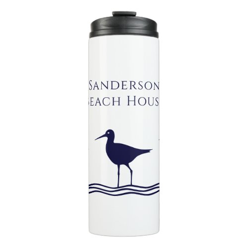 Nautical White Navy Blue Sandpipers beach house Thermal Tumbler