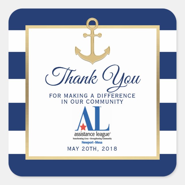 Nautical White Navy Blue Stripes Party Event Square Sticker (Front)