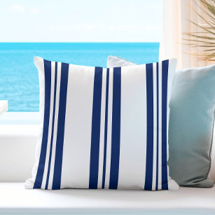 Nautical White Navy Blue Stripes Throw Pillow