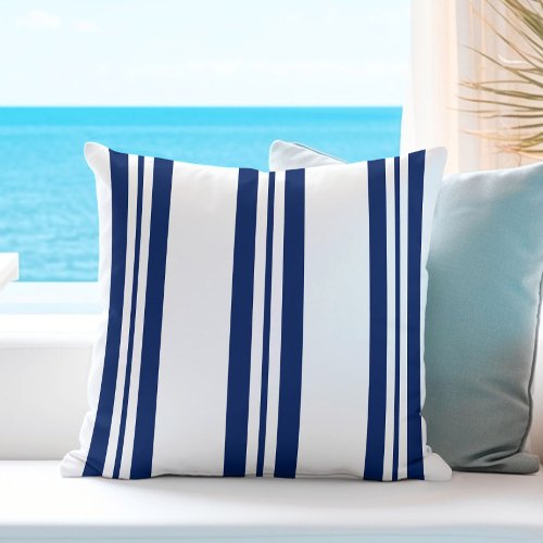 Nautical White Navy Blue Stripes Throw Pillow