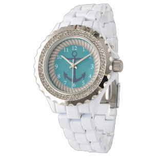 Nautical White Rope and Navy Anchor Custom Watch