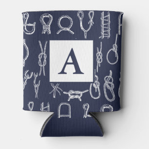 Nautical White Rope Knots Personalized Can Cooler