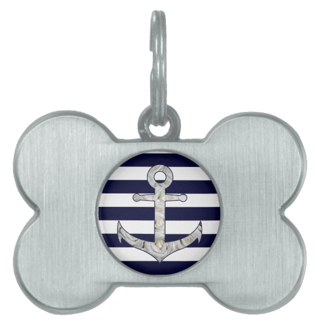 Nautical white rose anchor pet name tag (Front)