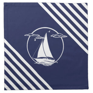 Nautical white sail boat/seagull/sunset silhouette cloth napkin