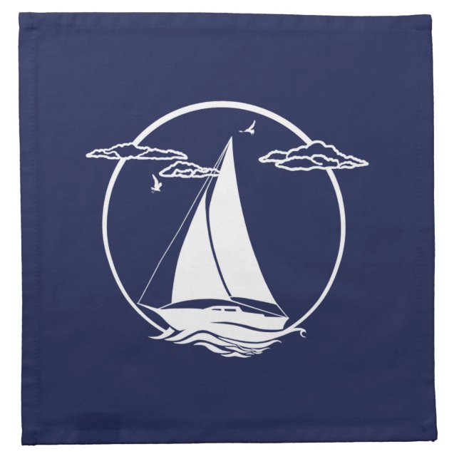 Nautical white sail boat/seagull/sunset silhouette cloth napkin (Front)